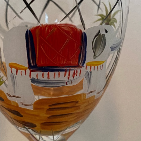 Elephant Wine Glasses HandPainted Tropical PalmTrees Bamboo Stem Le Petit Cafe 2 - Picture 2 of 16
